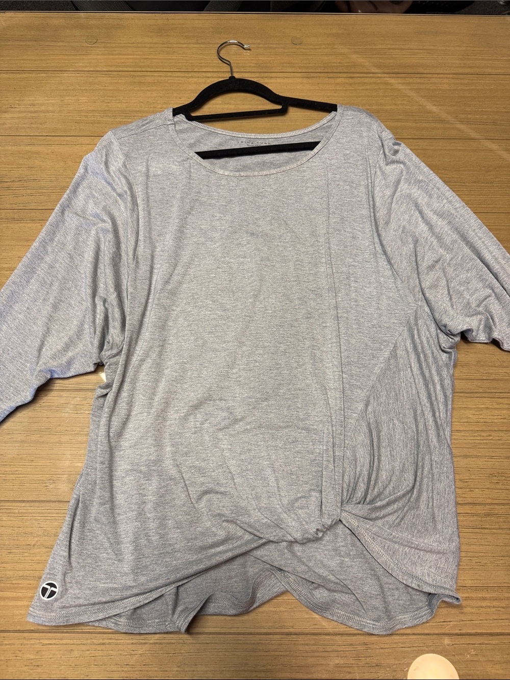 Trina Turk Light Gray Twist-Front Long Sleeve Tee